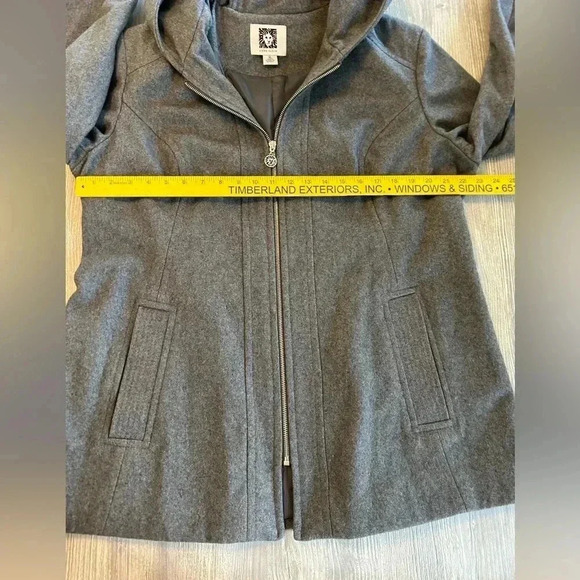 Anne Klein Women’s Gray Wool Blend Hooded Jacket Full Zip & Satin Lined Size XL - Picture 10 of 11